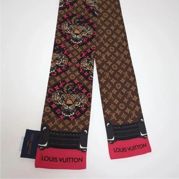Louis Vuitton Monogram Brown and Red Scarf - Picture 1 of 11